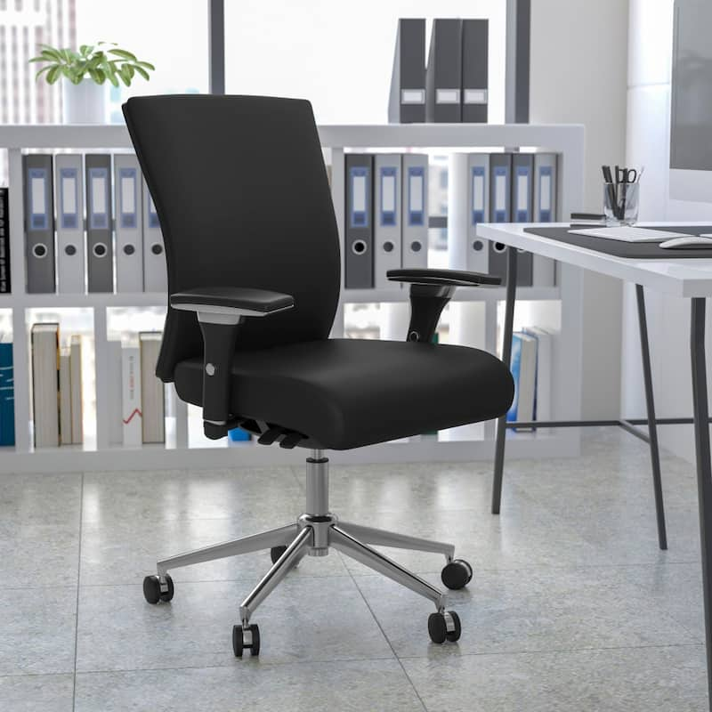 24/7 Ergonomic Executive Office Chair Black – Adjustable Lumbar, Synchro Tilt, Swivel Task Chair with Chrome Base