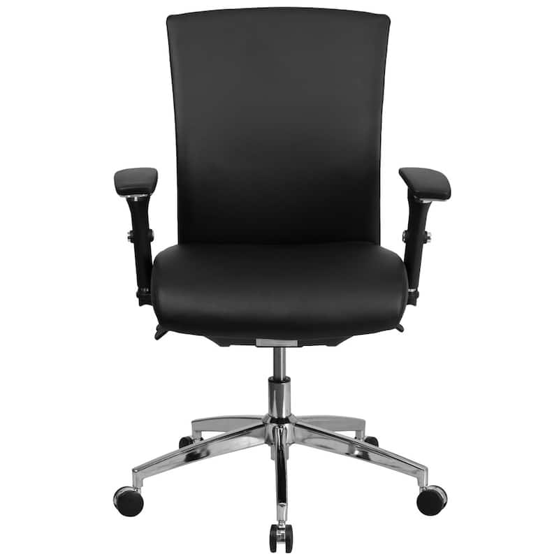 24/7 Ergonomic Executive Office Chair Black – Adjustable Lumbar, Synchro Tilt, Swivel Task Chair with Chrome Base