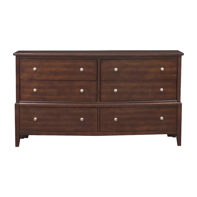 6 Drawer Wood Dresser Dark Cherry – Birch Veneer Bedroom Storage Chest with Metal Knobs (67 Inch)