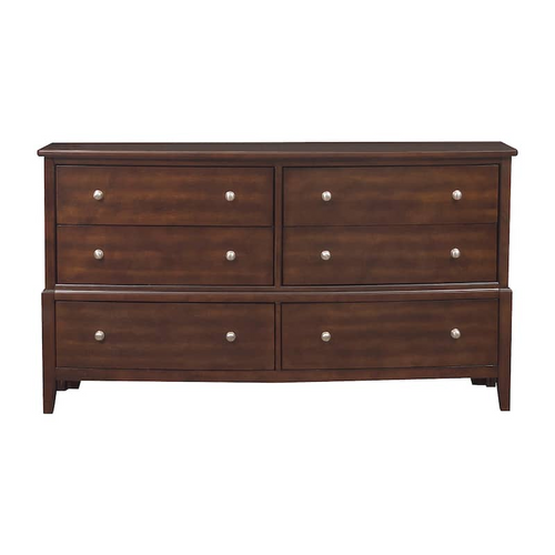 6 Drawer Wood Dresser Dark Cherry – Birch Veneer Bedroom Storage Chest with Metal Knobs (67 Inch)