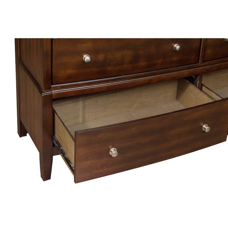 6 Drawer Wood Dresser Dark Cherry – Birch Veneer Bedroom Storage Chest with Metal Knobs (67 Inch)