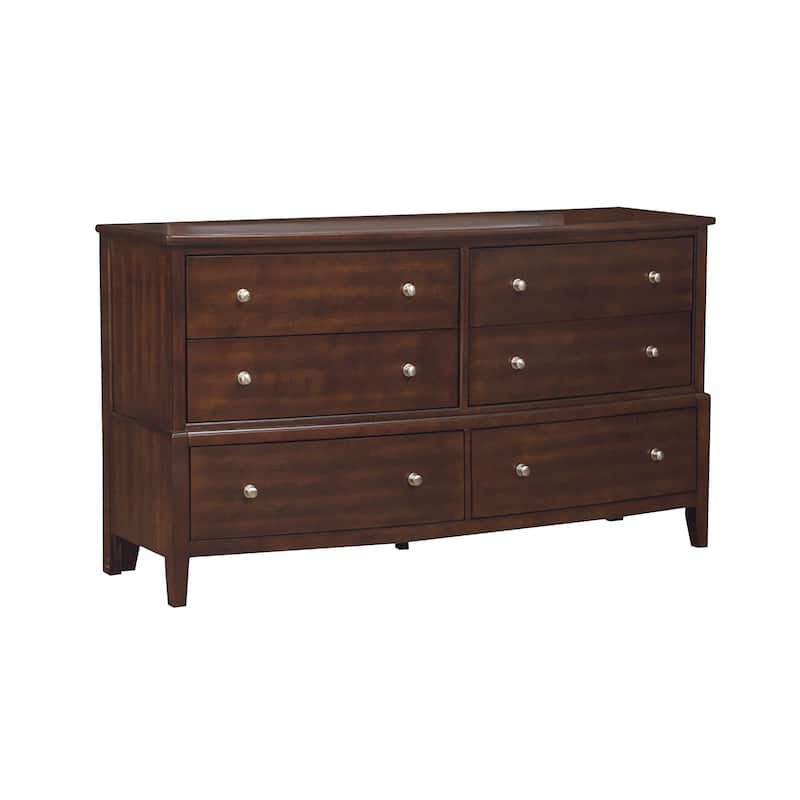 6 Drawer Wood Dresser Dark Cherry – Birch Veneer Bedroom Storage Chest with Metal Knobs (67 Inch)