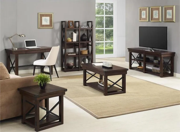 Ameriwood Home Wildwood End Table Espresso – Wood Veneer Side Table with Shelf & Metal Frame
