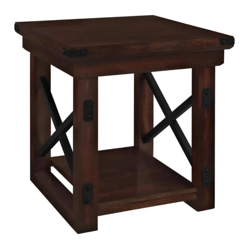 Ameriwood Home Wildwood End Table Espresso – Wood Veneer Side Table with Shelf & Metal Frame