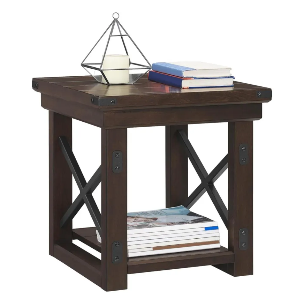 Ameriwood Home Wildwood End Table Espresso – Wood Veneer Side Table with Shelf & Metal Frame