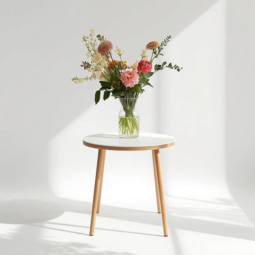 Avelin Round Wooden Accent Table with Slim Leg Frame