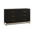 Black Wood Six Drawer Dresser with Gold Tone Metal Legs