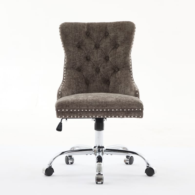 Chenille Tufted Swivel Office Chair Light Blue – Adjustable Vanity Desk Chair with Metal Base