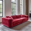Contemporary Crimson Velvet Three Seat Sofa with Wide Cushions