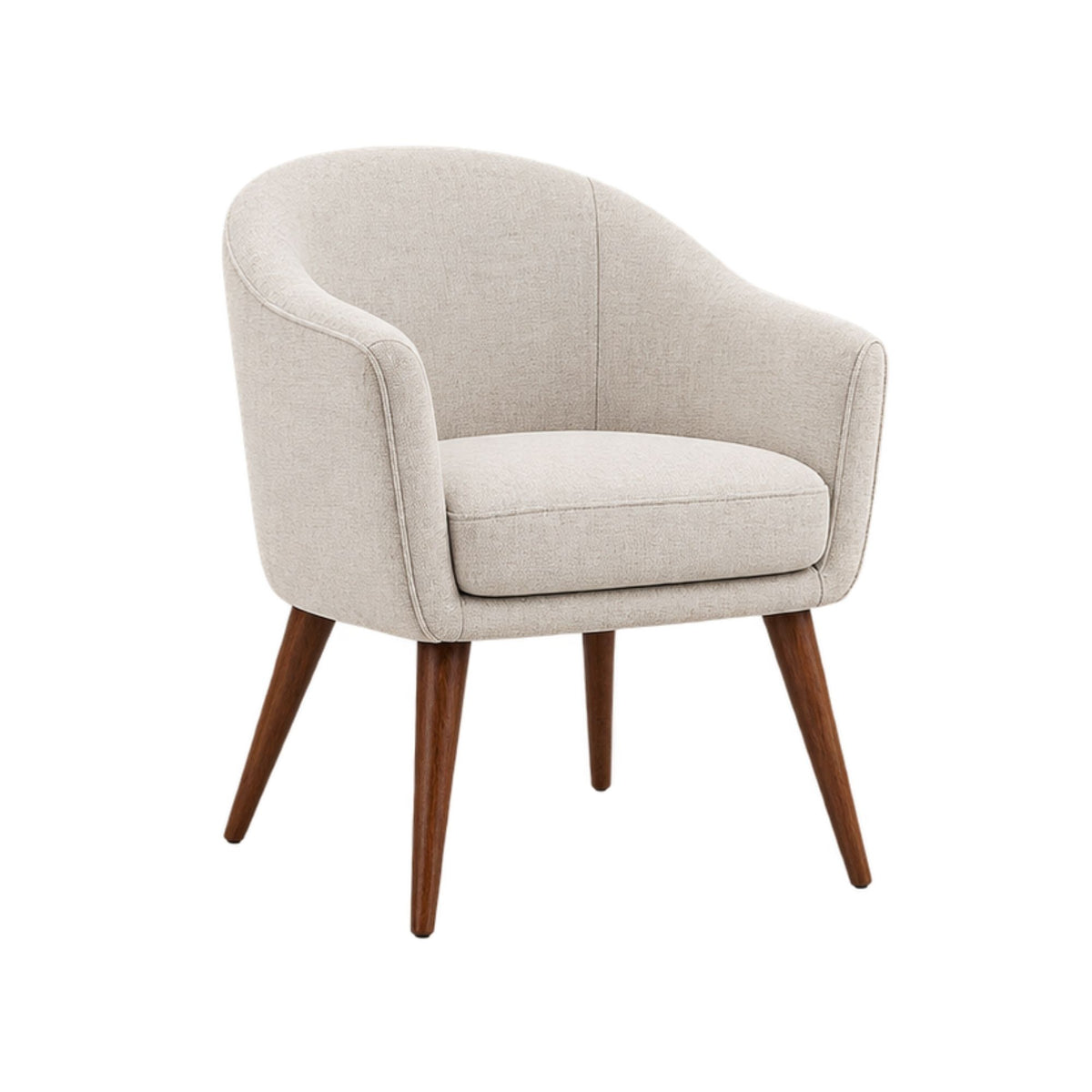 Cream Upholstered Armchair with Wooden Tapered Legs