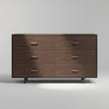 Dark Walnut Six Drawer Wooden Dresser with Metal Handles