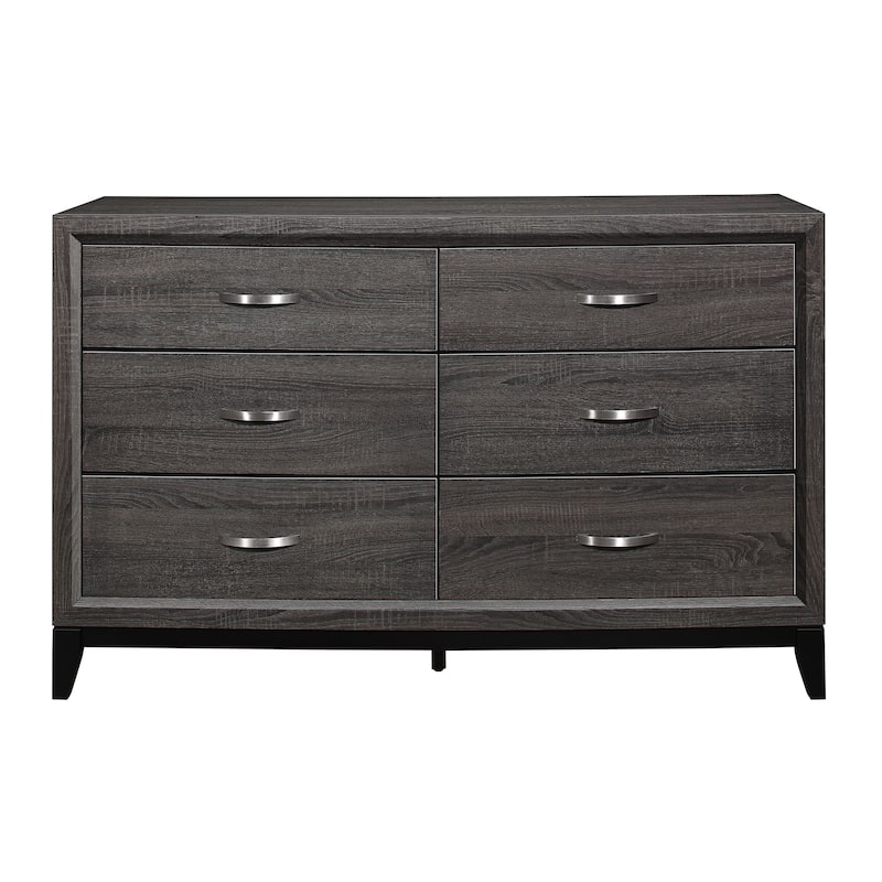 6 Drawer Wood Dresser Grey – Modern Bedroom Storage Chest with Chrome Handles (58 Inch)