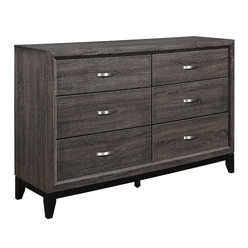 6 Drawer Wood Dresser Grey – Modern Bedroom Storage Chest with Chrome Handles (58 Inch)