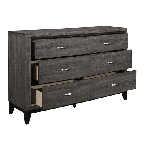 6 Drawer Wood Dresser Grey – Modern Bedroom Storage Chest with Chrome Handles (58 Inch)
