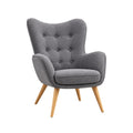 Grey Wingback Armchair with Button Tufting and Wooden Legs