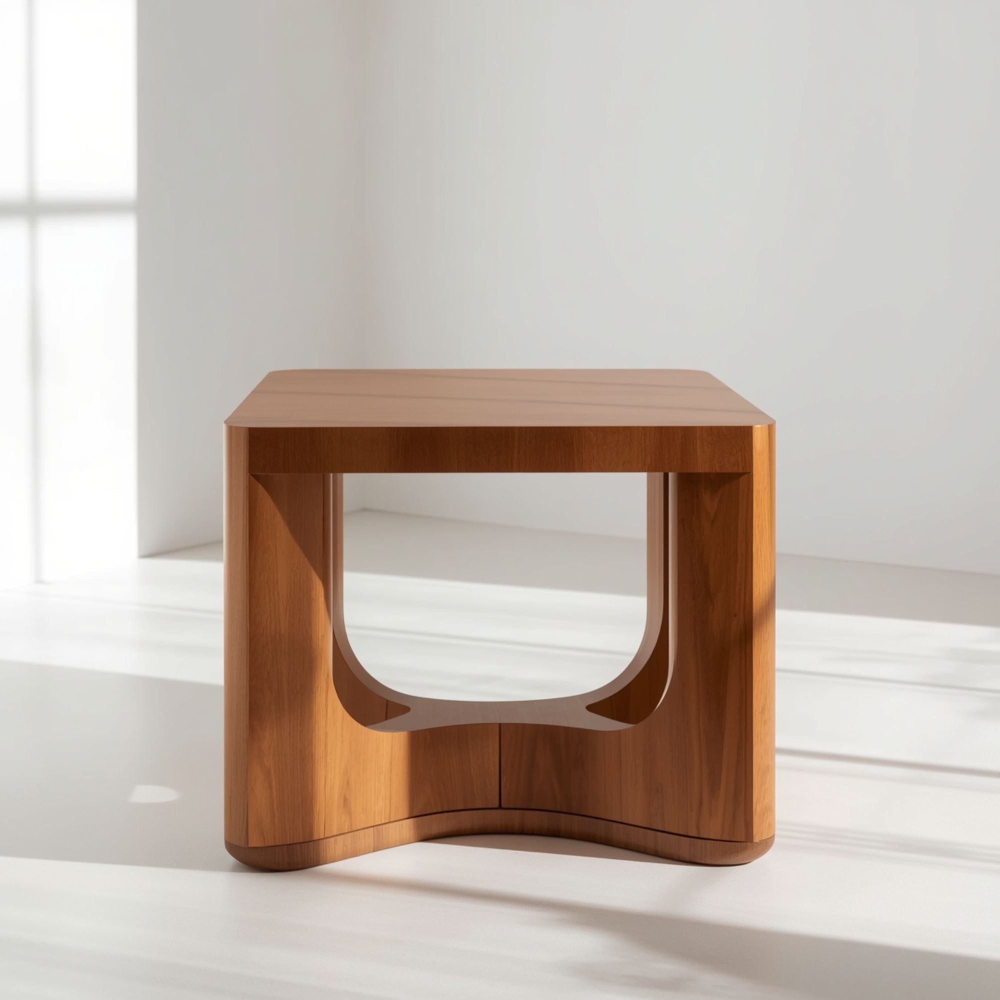 Liora Curved Wooden End Table with Rounded Base Structure