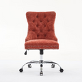 Luxury Orange Suede Office Chair with Adjustable Height, Tufted Back, Metal Base – Glam Traditional Desk Chair