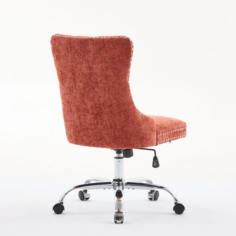 Luxury Orange Suede Office Chair with Adjustable Height, Tufted Back, Metal Base – Glam Traditional Desk Chair