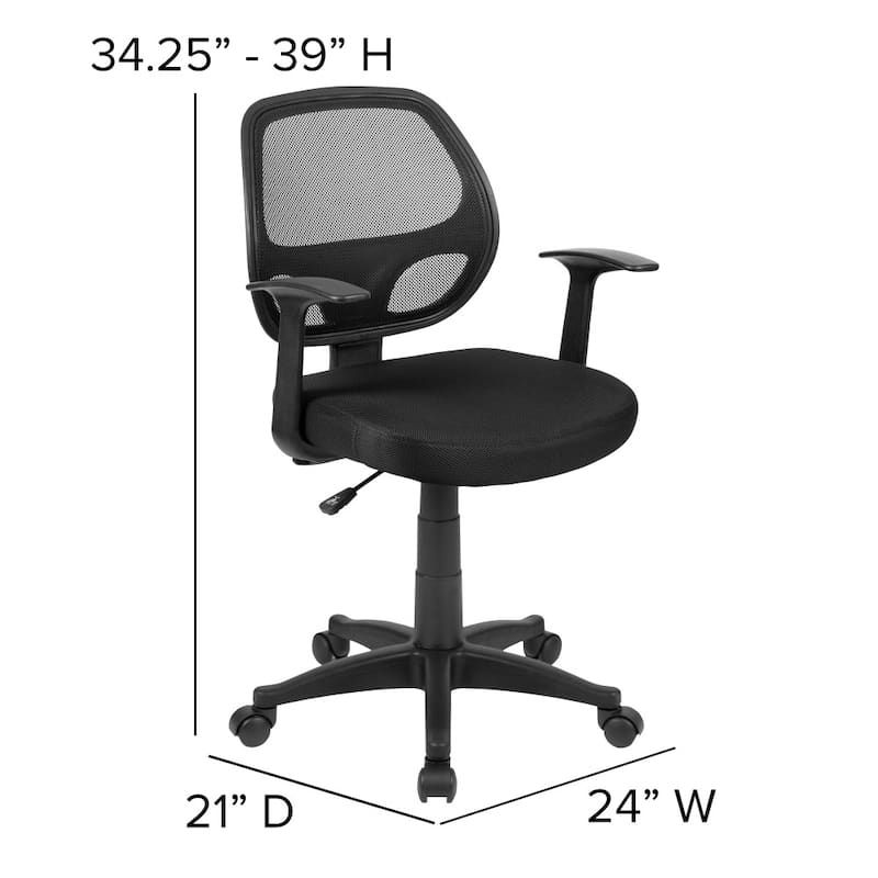 Mid-Back Black Mesh Office Chair with Lumbar Support, Adjustable Height & Swivel – Ergonomic Task Chair with T-Arms
