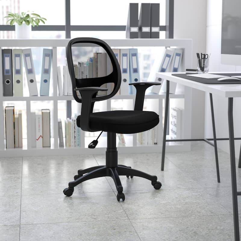 Mid-Back Black Mesh Office Chair with Lumbar Support, Adjustable Height & Swivel – Ergonomic Task Chair with T-Arms