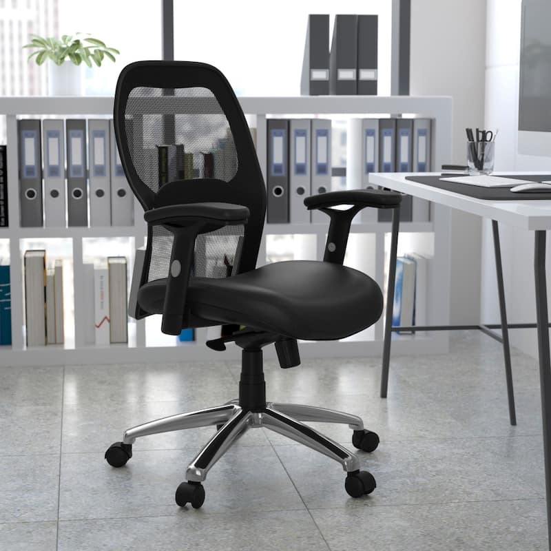 Mid-Back Mesh Executive Office Chair Black – Adjustable Lumbar, Knee Tilt, Swivel Desk Chair with Chrome Base