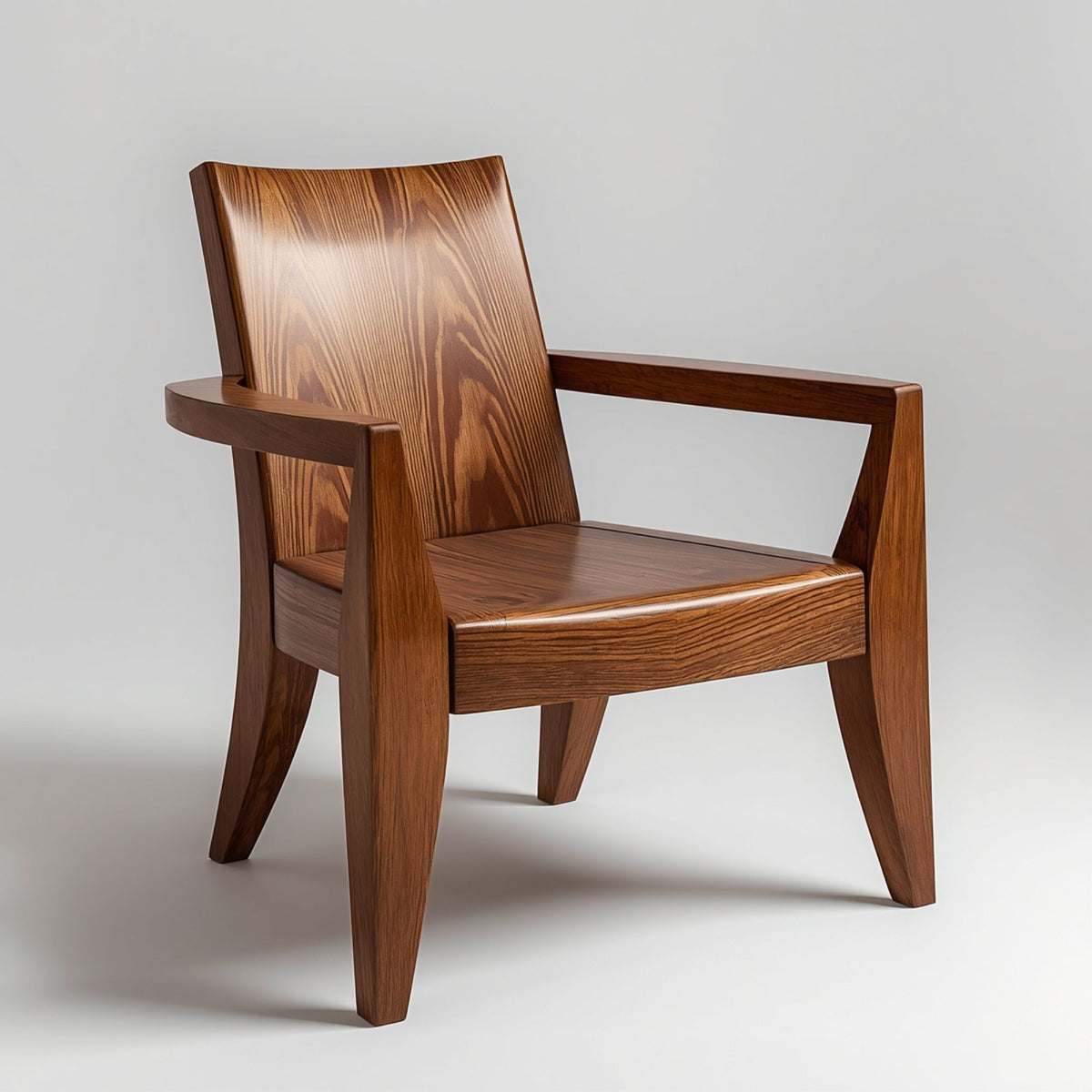 Mid Century Wooden Armchair with Natural Wood Back and Arms