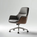 Modern Black Lounge Chair with Wooden Side Panels and Swivel Base