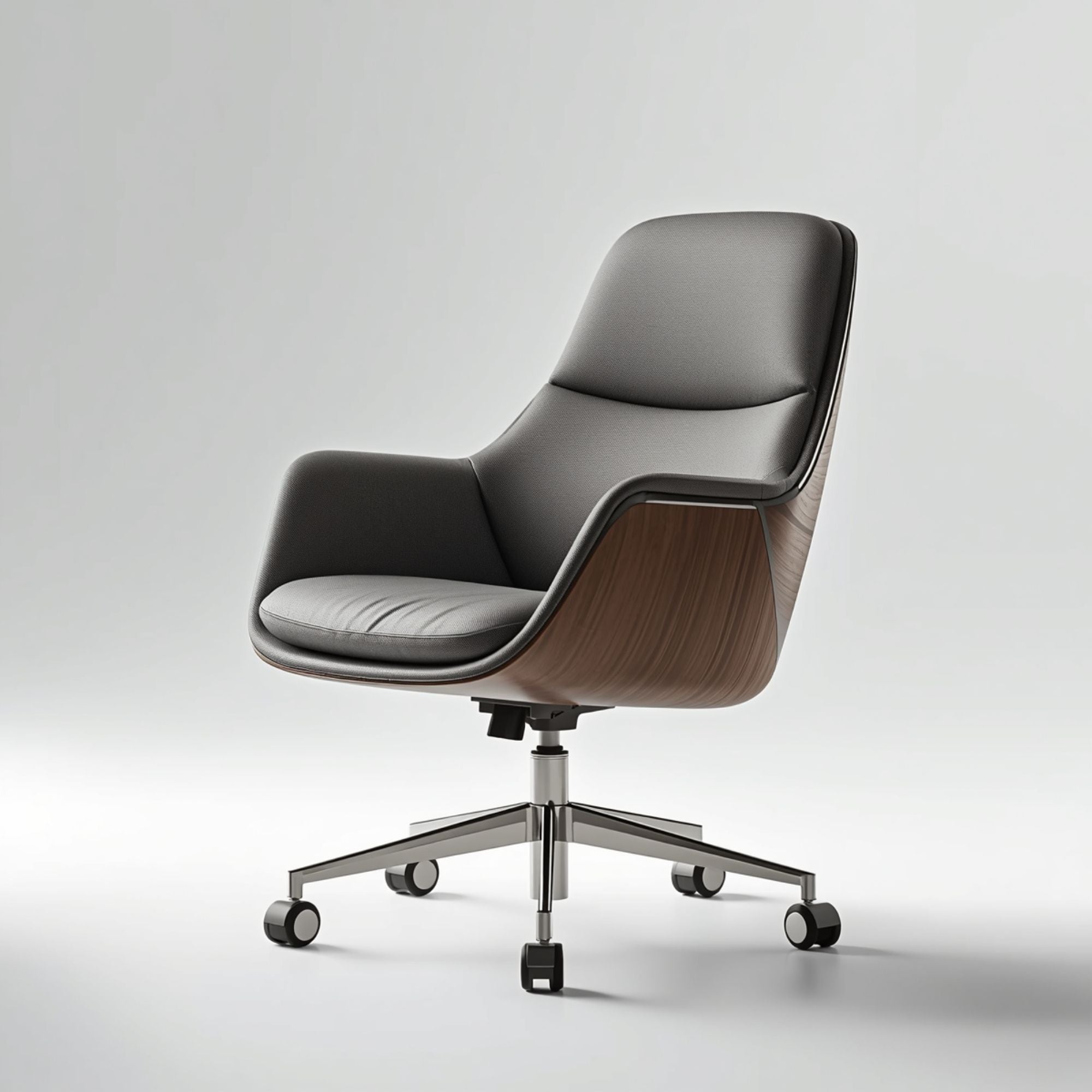 Modern Black Lounge Chair with Wooden Side Panels and Swivel Base