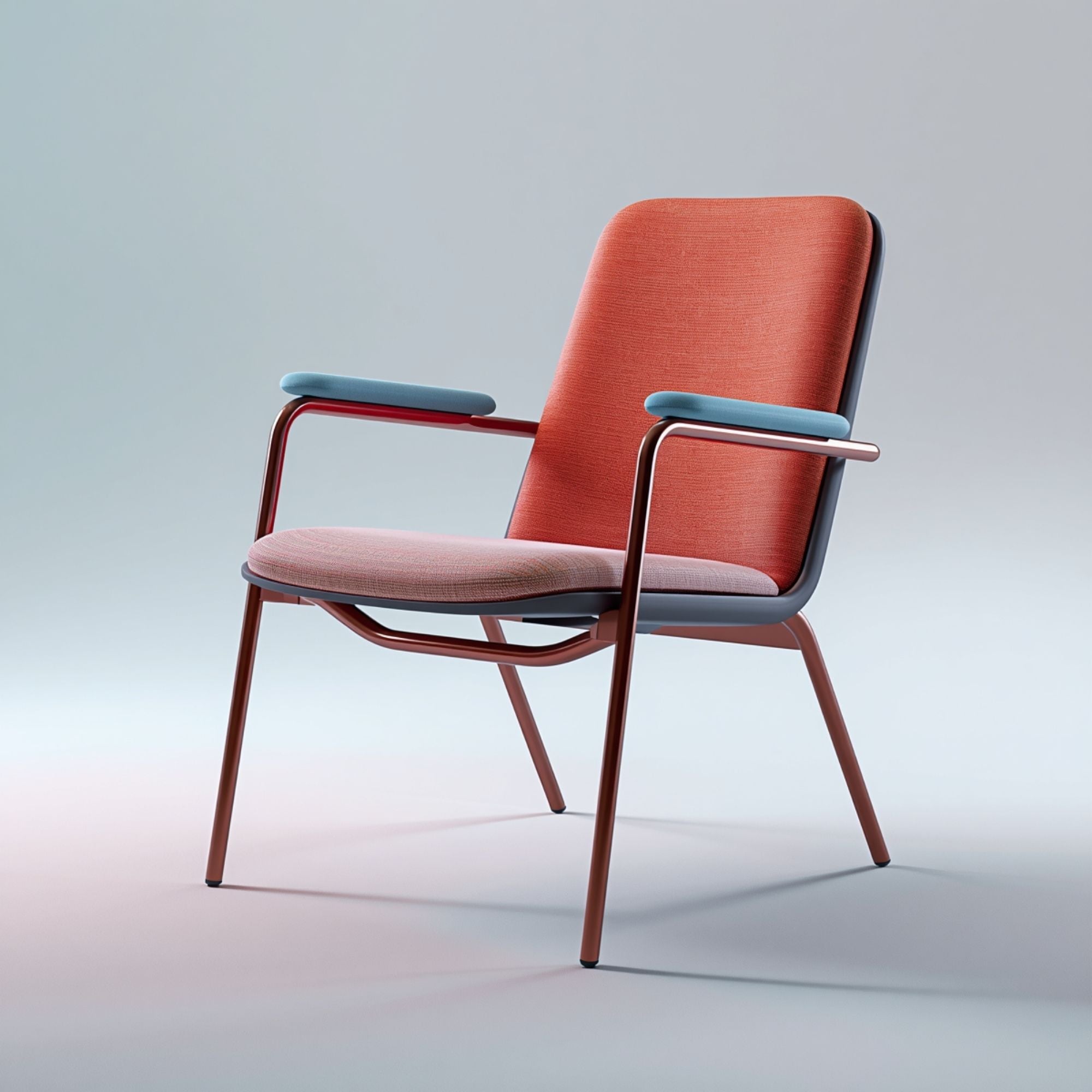 Modern Upholstered Armchair with Red Seat and Metal Frame