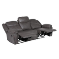 Myra 3 Seater Manual Recliner Sofa Grey – Faux Leather Reclining Couch 210cm