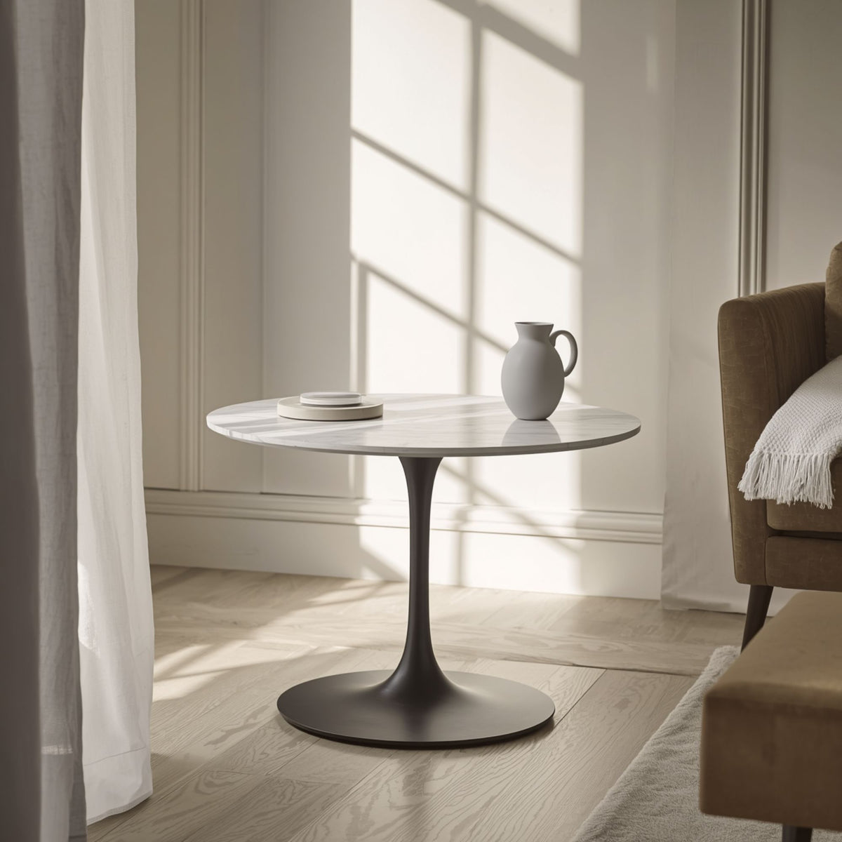 Nora Classic Round Top Side Table with Circular Pedestal Base