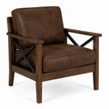 Rustic Brown Armchair with Wooden Frame and Cross Back Supports