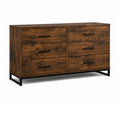 Rustic Brown Six Drawer Wooden Dresser with Black Metal Base