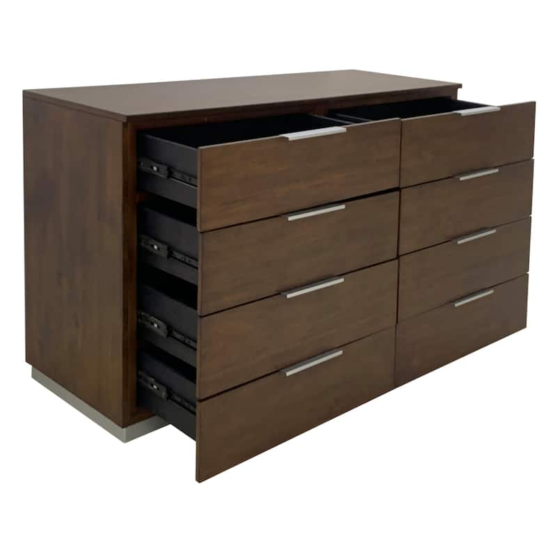 8 Drawer Wood Dresser Brown – Modern Walnut Finish Storage Chest with Chrome Handles (50 Inch)