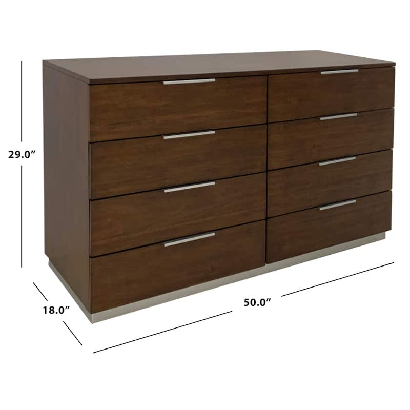 8 Drawer Wood Dresser Brown – Modern Walnut Finish Storage Chest with Chrome Handles (50 Inch)