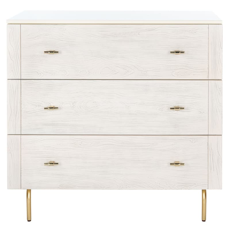Titta 3 Drawer Dresser White – Modern Wood Bedroom Storage Chest with Gold Handles (36 Inch)