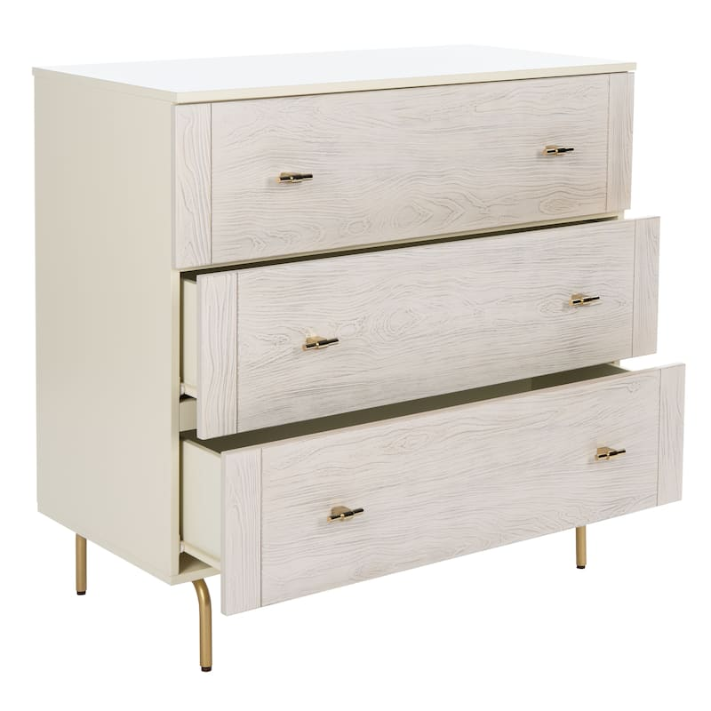 Titta 3 Drawer Dresser White – Modern Wood Bedroom Storage Chest with Gold Handles (36 Inch)