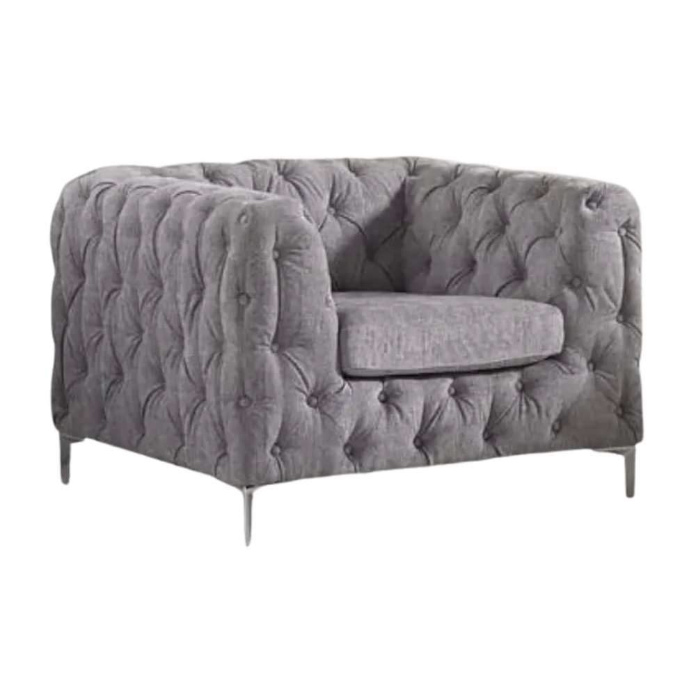 Mid-Century Modern Fabric Sofa with Tufted Cushions – 72 Inch Upholstered Couch with Wood Legs