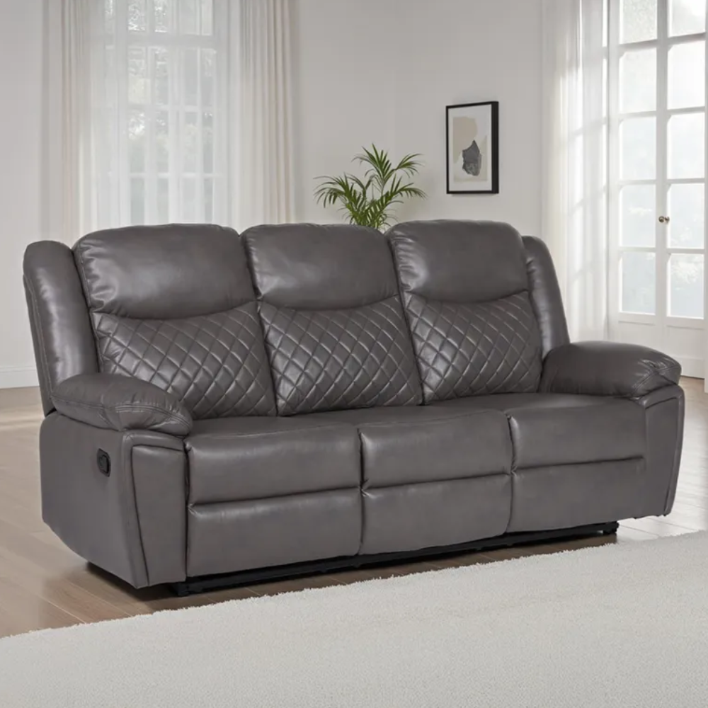 Italian Leather Sofa Taupe – Modern Full Grain Leather Couch with Metal Legs