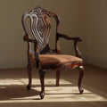 Traditional Carved Wooden Armchair with Upholstered Seat